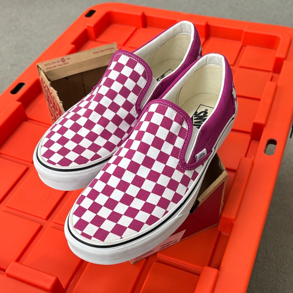 Vans Fuchsia and White Checkered Slip-Ons